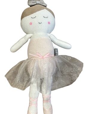 Living Textiles Emma Ballerina Knit Plush Doll Rattle 18” Pink Silver Bow